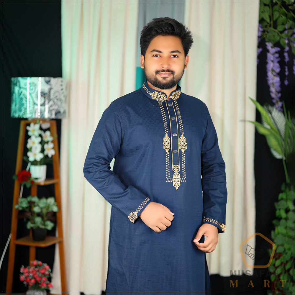 Dark Blue Color Panjabi - Musafaha Mart