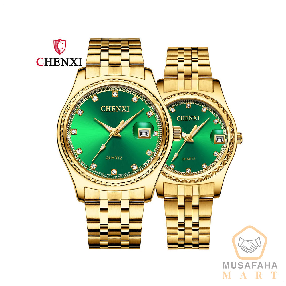 Dark Green and Golden Color Mix Watch (Men and Women)