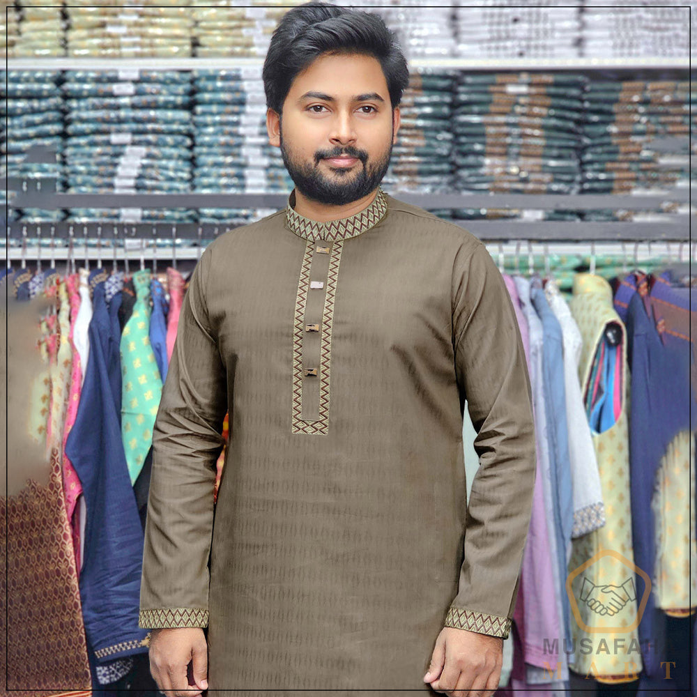 Olive Grey Color Cotton Panjabi