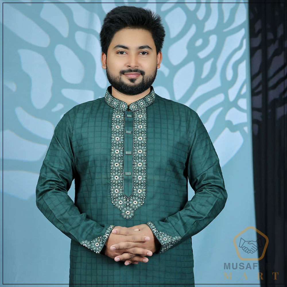 Teal Green Cotton Panjabi